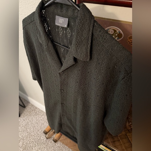 Green Woven Lace Button Down Shirt - Picture 1 of 4